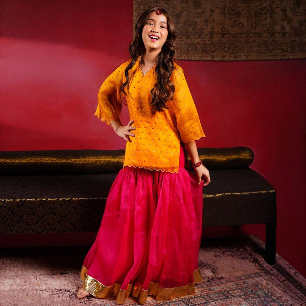 Mom and girl ethnic sharara combo Diwali outfit