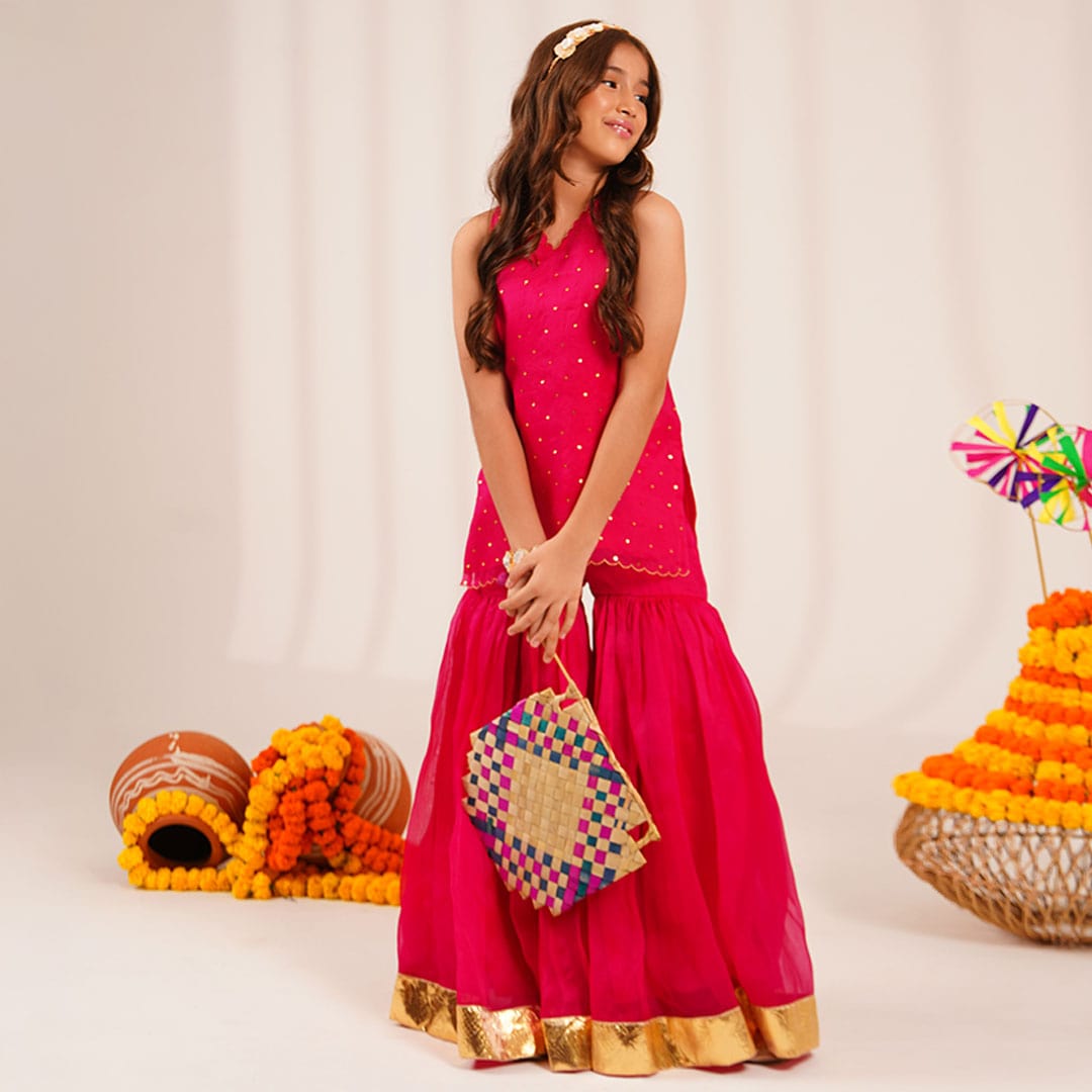 mustard organza sharara for girls festive Diwali celebration Gurgaon 122009