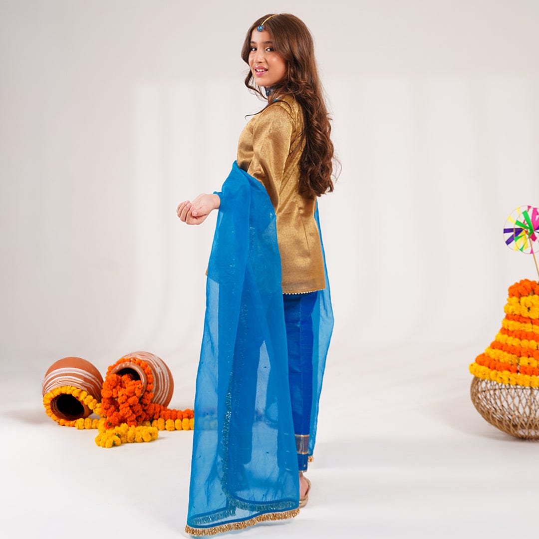 Golden brocade kids kurta with mulmul lining luxury ethnic wear Hyderabad Magnolias