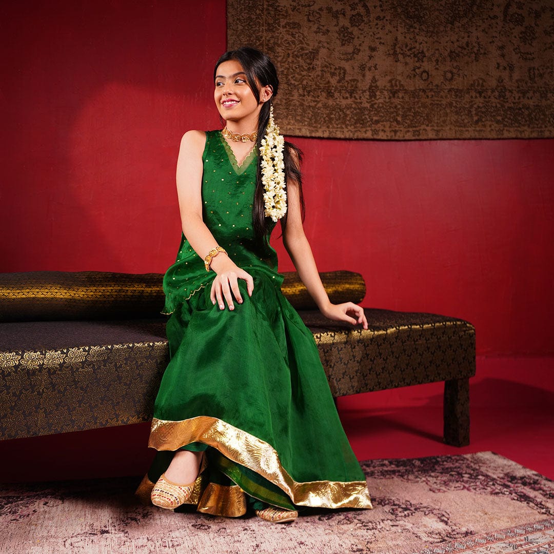 Luxury green sharara kids ethnic wear Mumbai Delhi