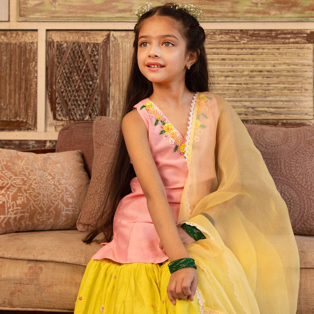 Handmade sharara artisan golden work festive girls ethnic wear weddings Hyderabad Dubai