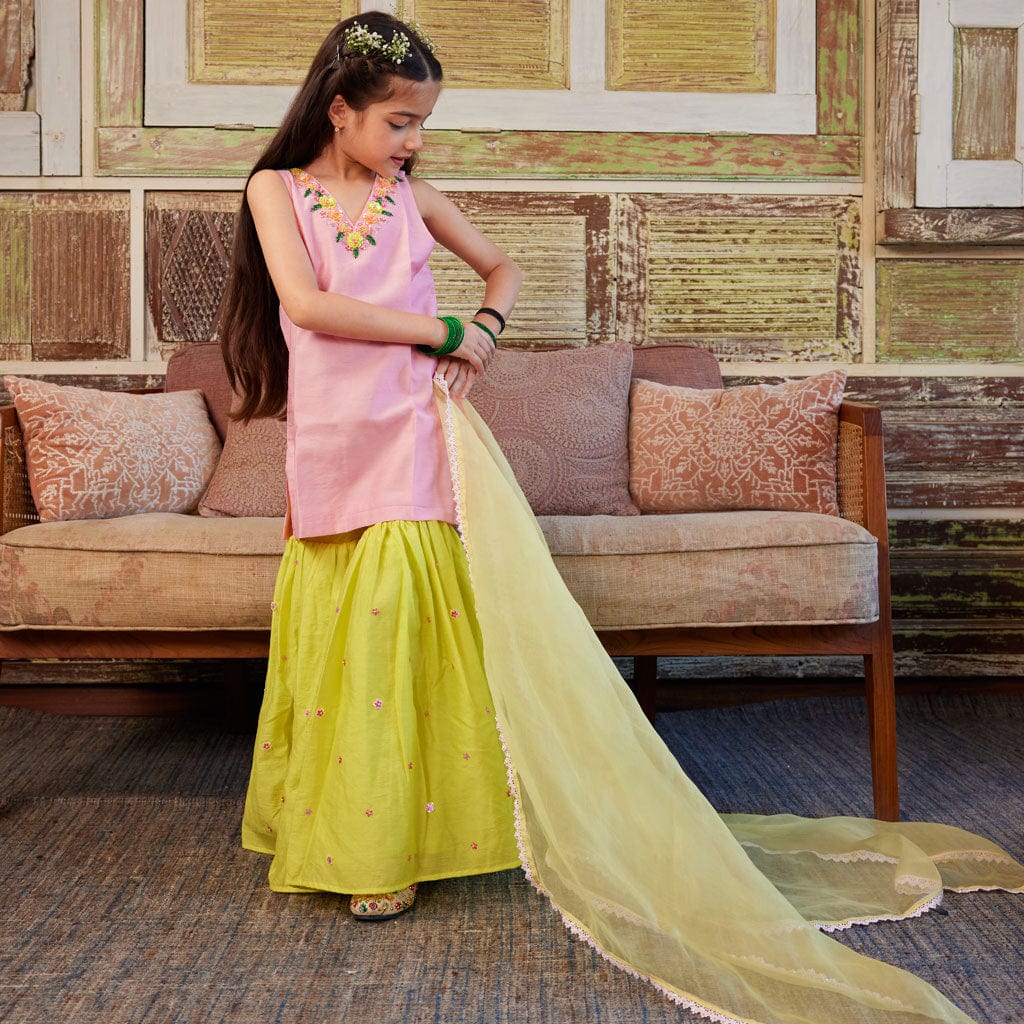 Luxury artisan sharara handmade golden embroidery girls festive ethnic wear South Delhi