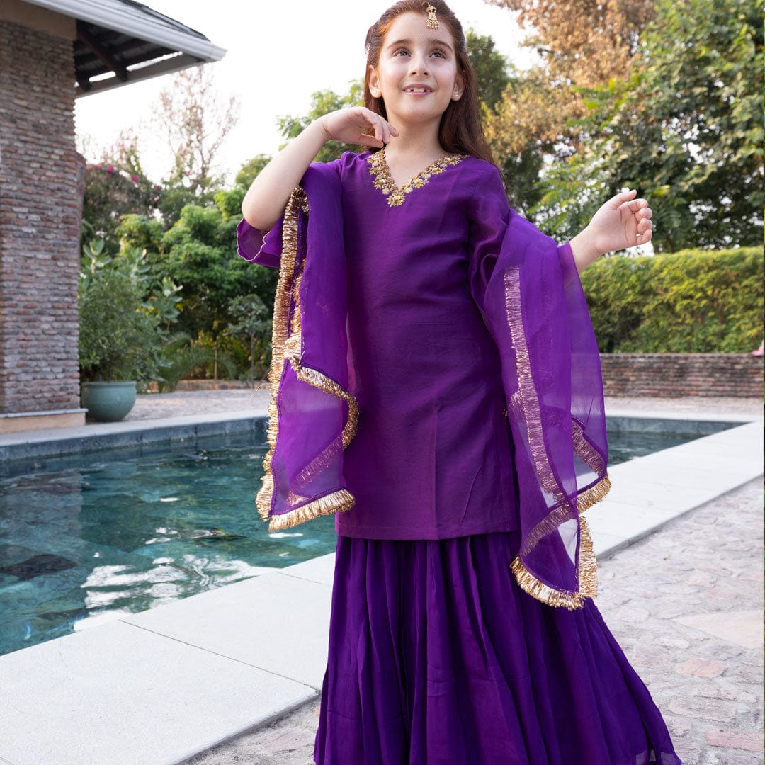 Diwali sharara set girls golden handwork artisan ethnic wear Dubai Hyderabad Gurgaon
