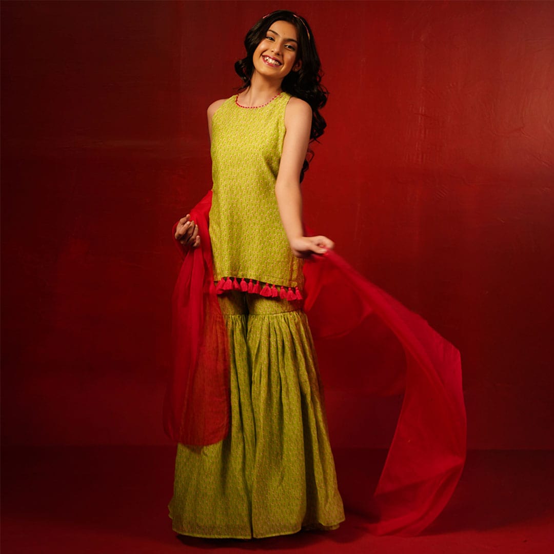 Luxury kids sharara with mulmul lining for Navratri garba