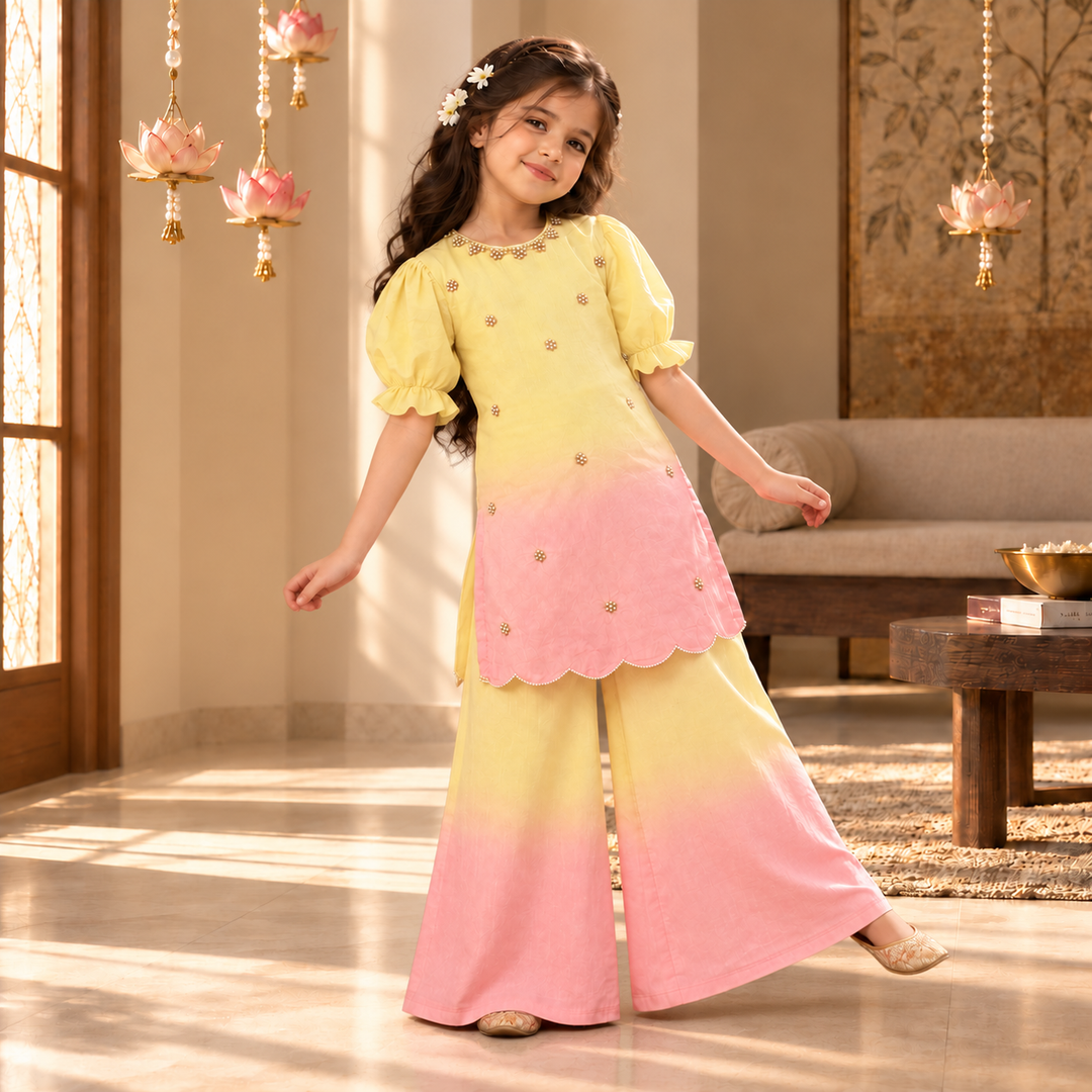 Flamingo Ombre Pearl — Chanderi Sharara Set