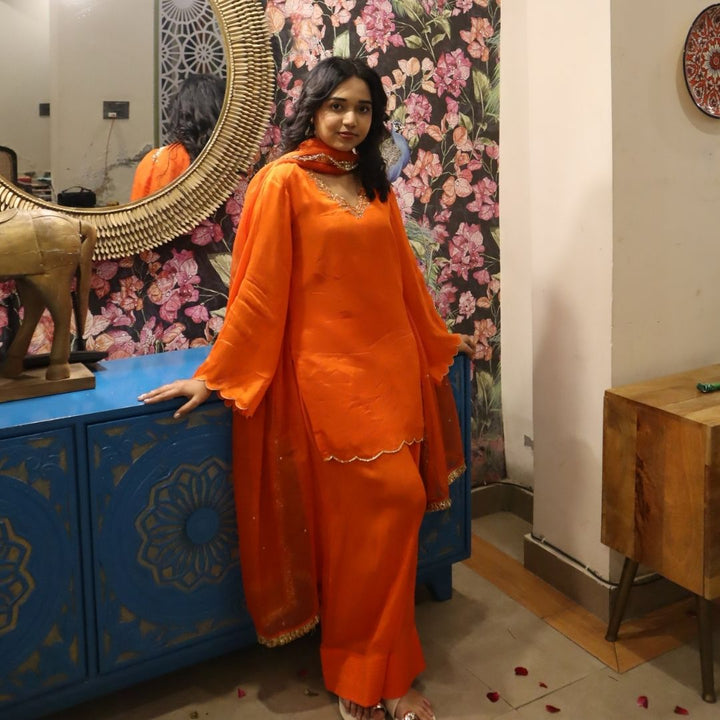 BRIGHT ORANGE FARSI SALWAR SET FOR GIRLS