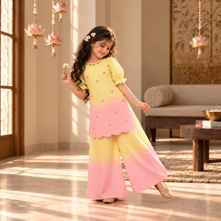 Flamingo Ombre Pearl — Chanderi Sharara Set