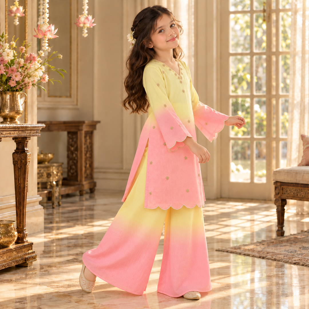 Candy Floss Ombre Pearl — Chanderi Sharara Set