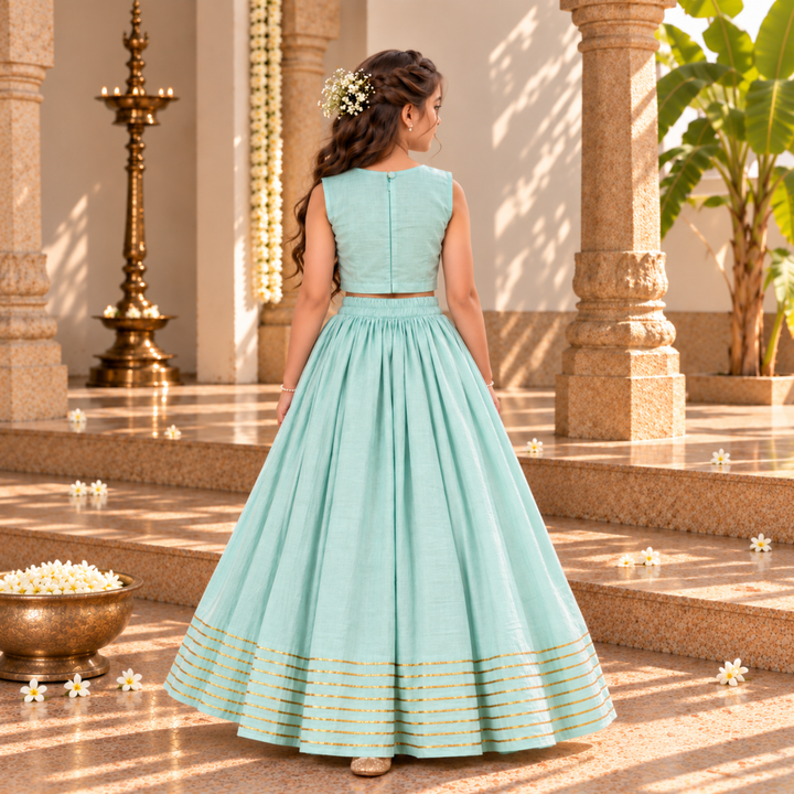 Powder Blue Girls Lehenga | Dabka Work