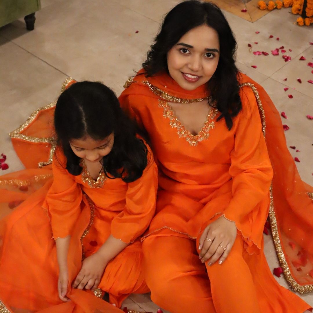 BRIGHT ORANGE FARSI SALWAR SET FOR GIRLS