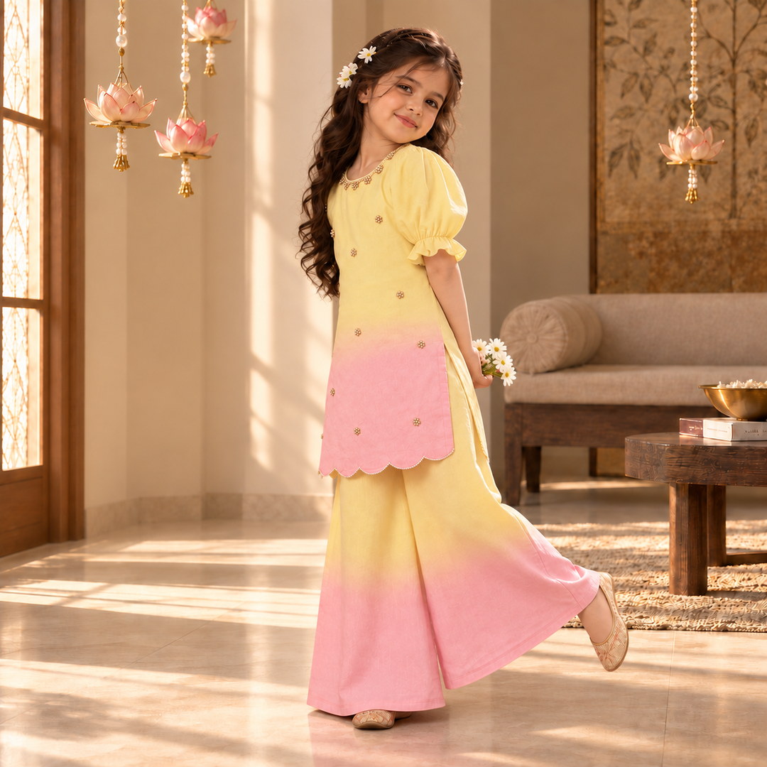 Flamingo Ombre Pearl — Chanderi Sharara Set