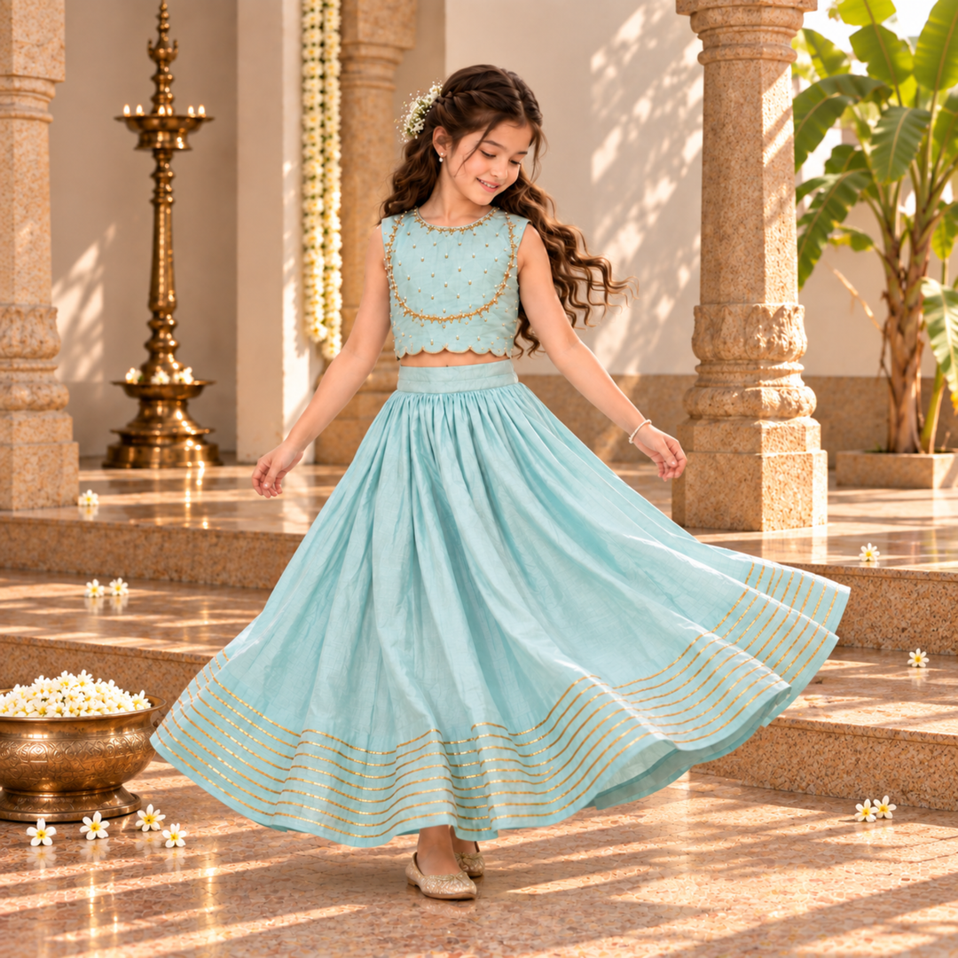 Powder Blue Girls Lehenga | Dabka Work