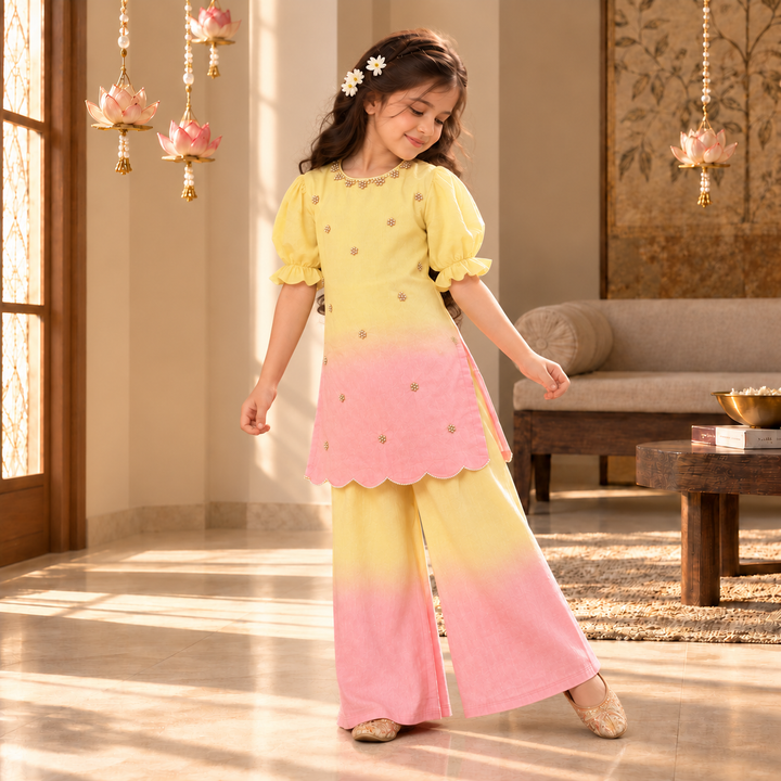 Flamingo Ombre Pearl — Chanderi Sharara Set