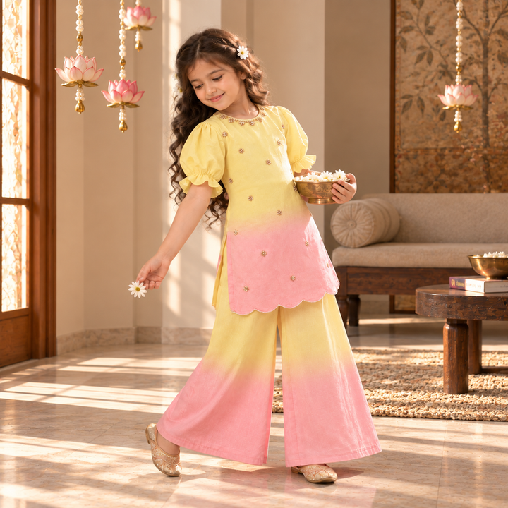 Flamingo Ombre Pearl — Chanderi Sharara Set