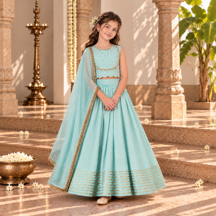 Powder Blue Girls Lehenga | Dabka Work