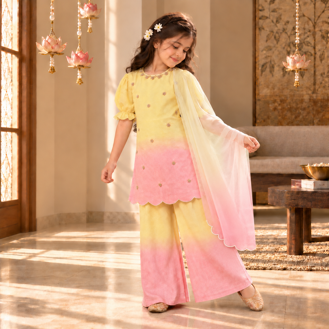 Flamingo Ombre Pearl — Chanderi Sharara Set