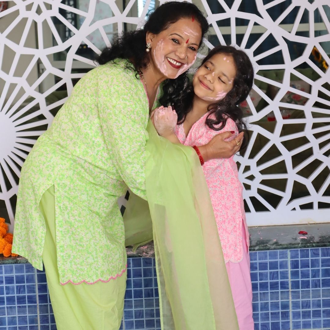 Green Floral Printed Pearl Scallop Farshi Salwar Set for Moms