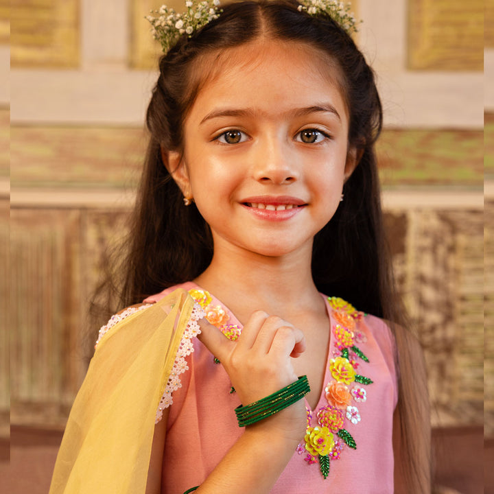 Dubai festive sharara artisan golden handwork kids ethnic girls wear Diwali Eid Navratri