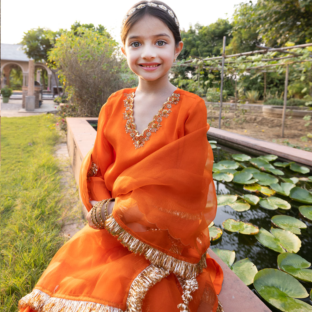 Navratri Durga Puja sharara artisan golden handwork kids festive outfit Dubai Mumbai