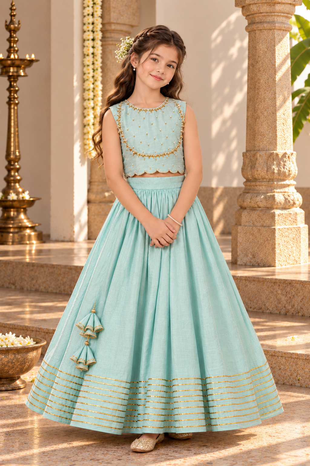 Powder Blue Girls Lehenga | Dabka Work