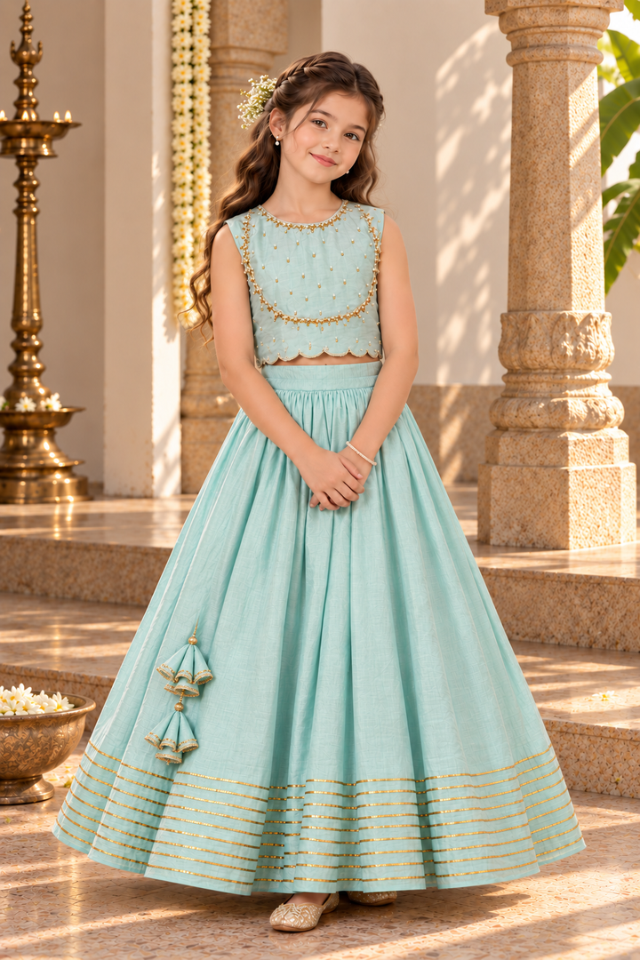 Powder Blue Girls Lehenga | Dabka Work