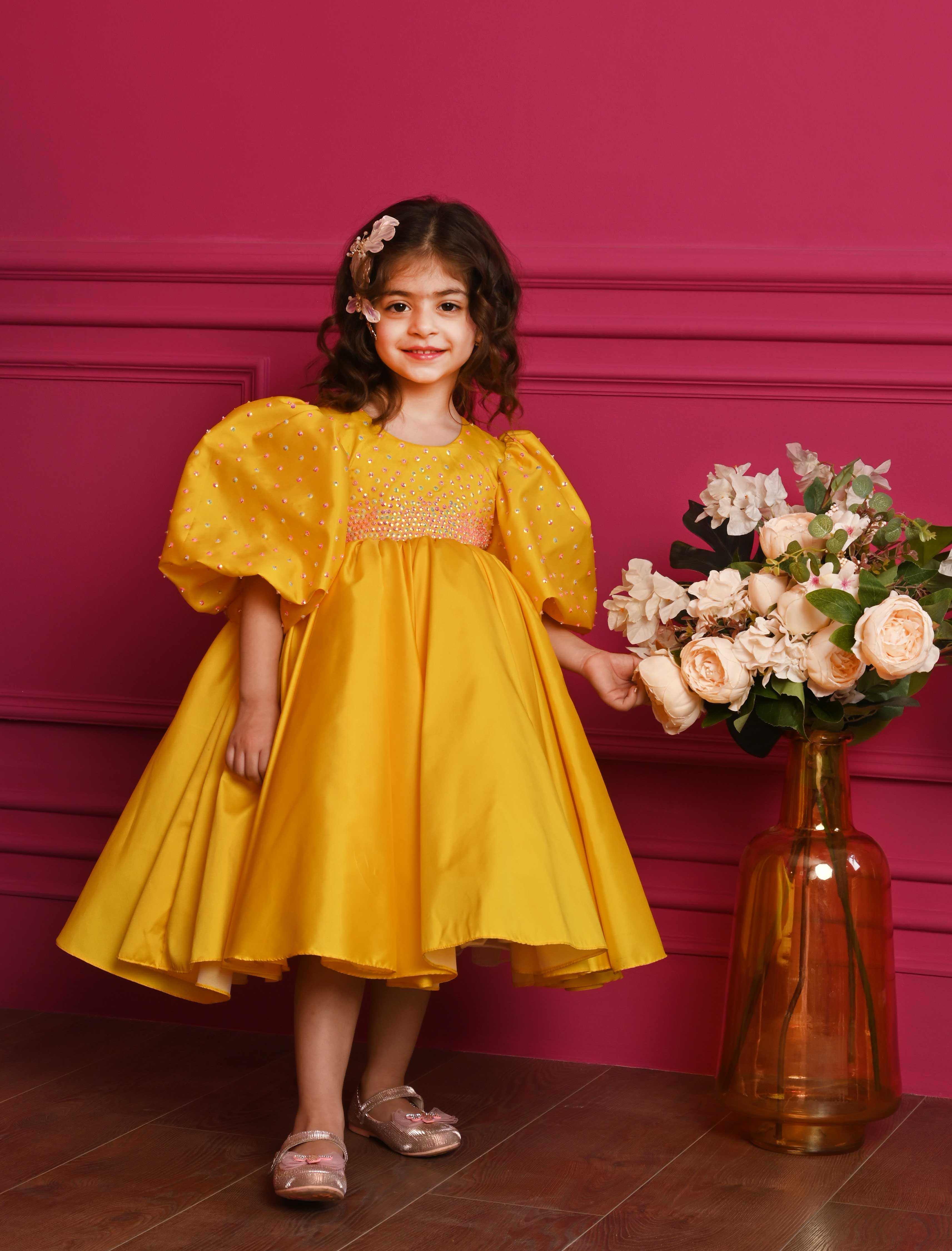 Canary yellow flower girl cheap dresses