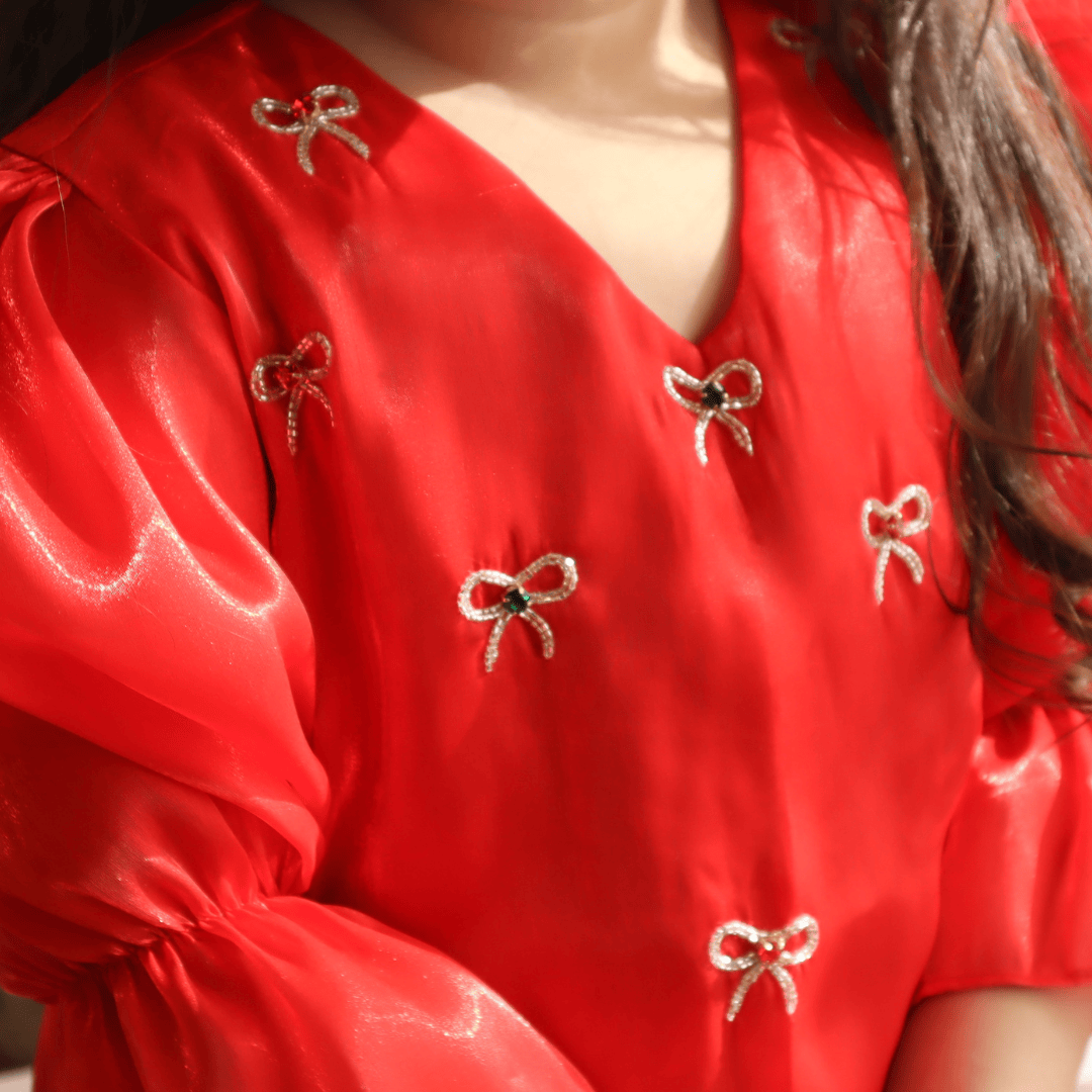 Christmas party girls tunic in red Mumbai