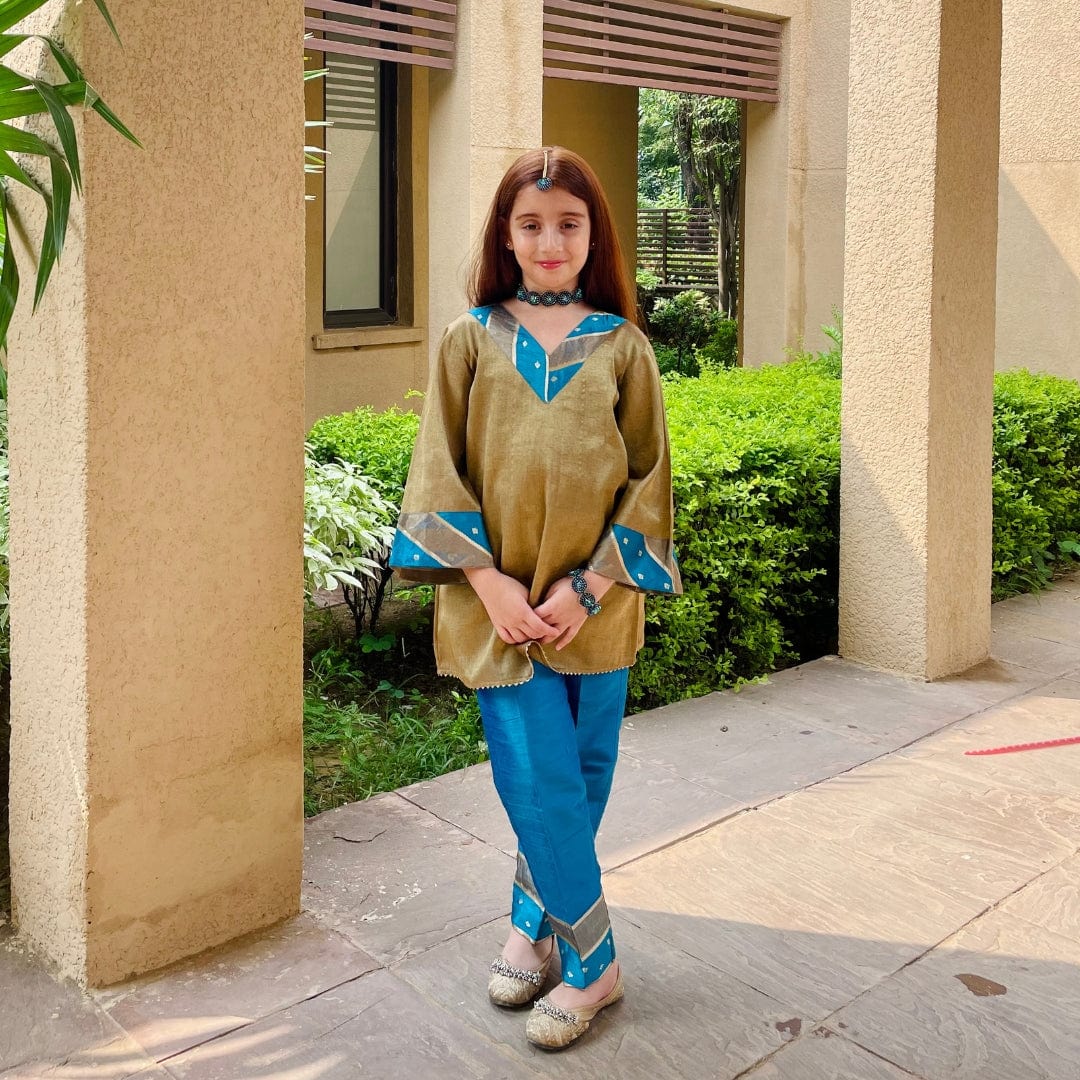 Luxury kidswear golden brocade suit for sangeet and haldi in Singapore