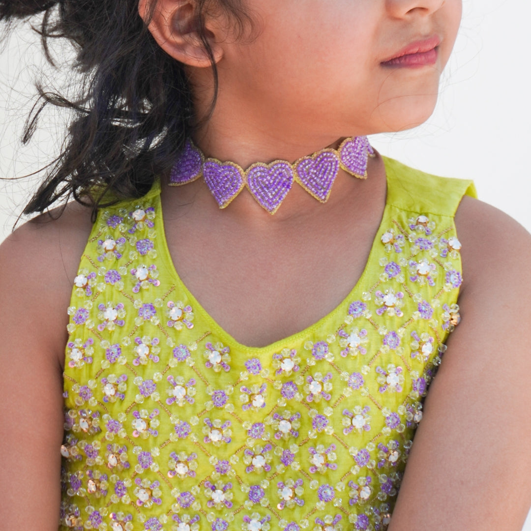 Lilac heart shape choker necklace for girls ethnic wear to pair with suit salwar lehenga or sharara