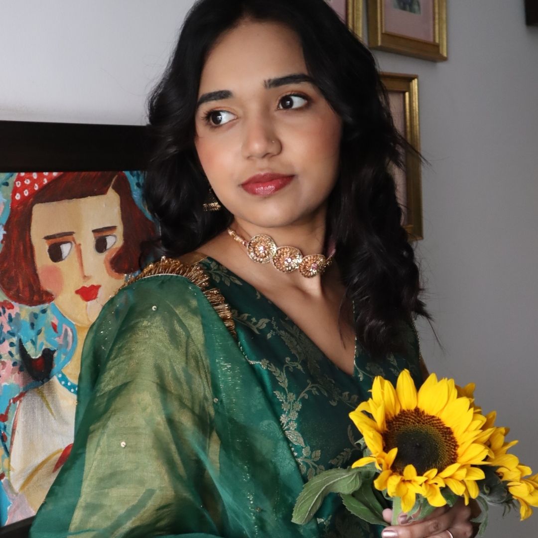 Designer golden kurta green sharara for sangeet in Gurgaon