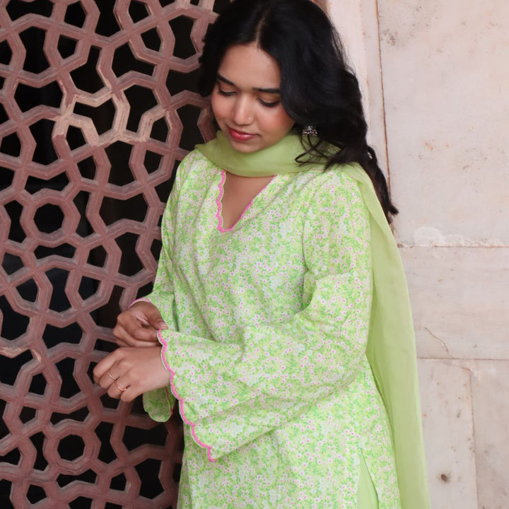 Designer green floral farshi salwar for girls for Dubai NRI weddings