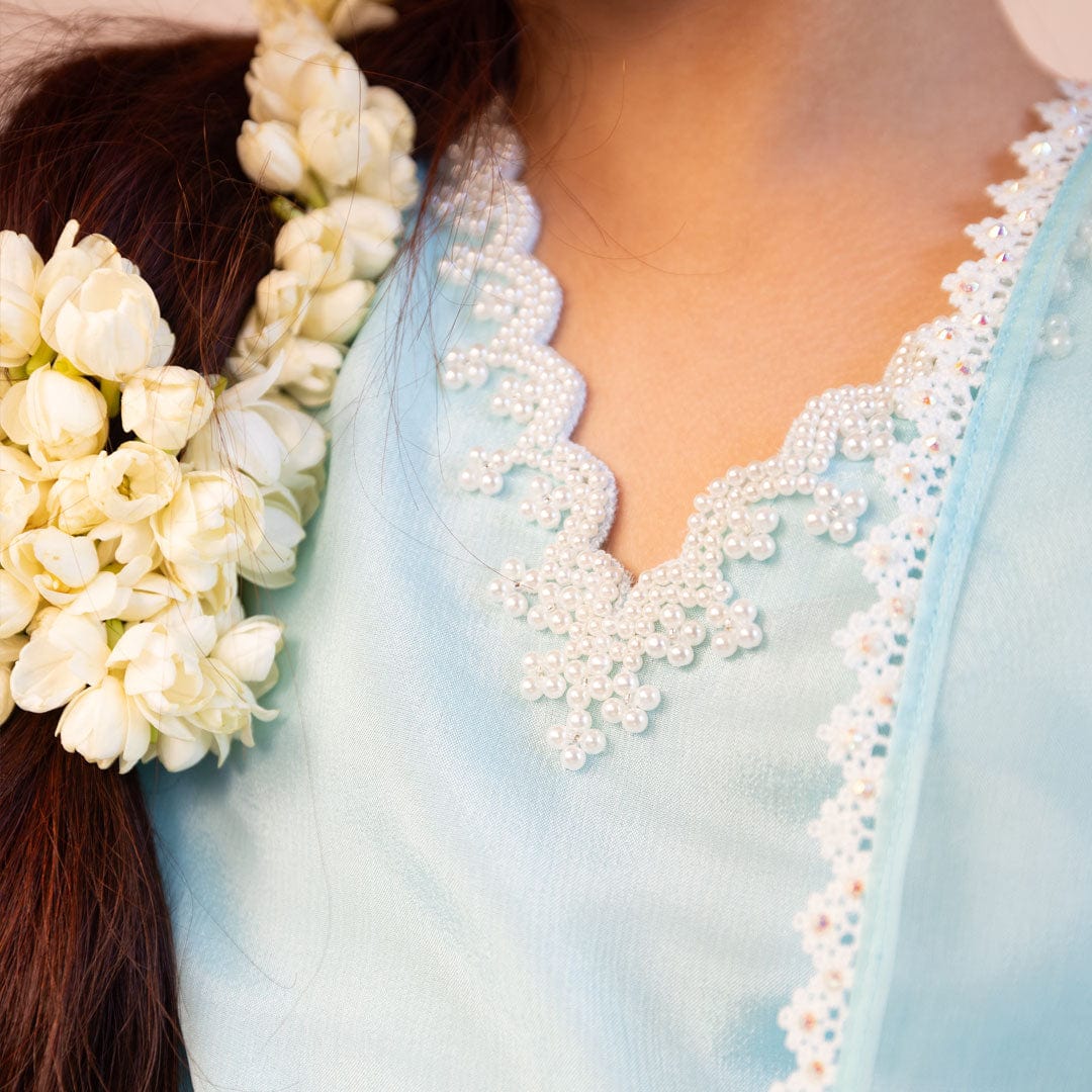 Designer kids aqua blue sharara dress handcrafted ethnic wear Mumbai Dubai