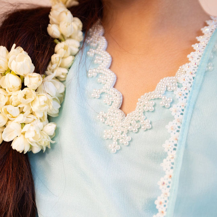 Designer kids aqua blue sharara dress handcrafted ethnic wear Mumbai Dubai