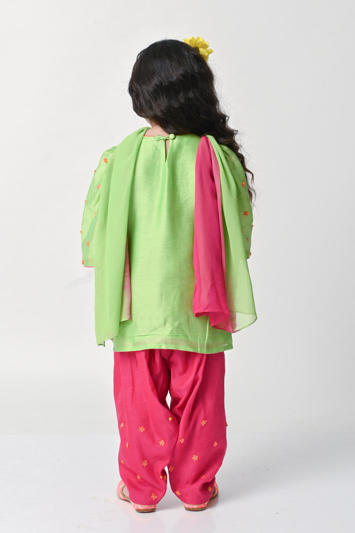 Designer kids parrot green and pink salwar set festive wedding outfit UAE Hyderabad