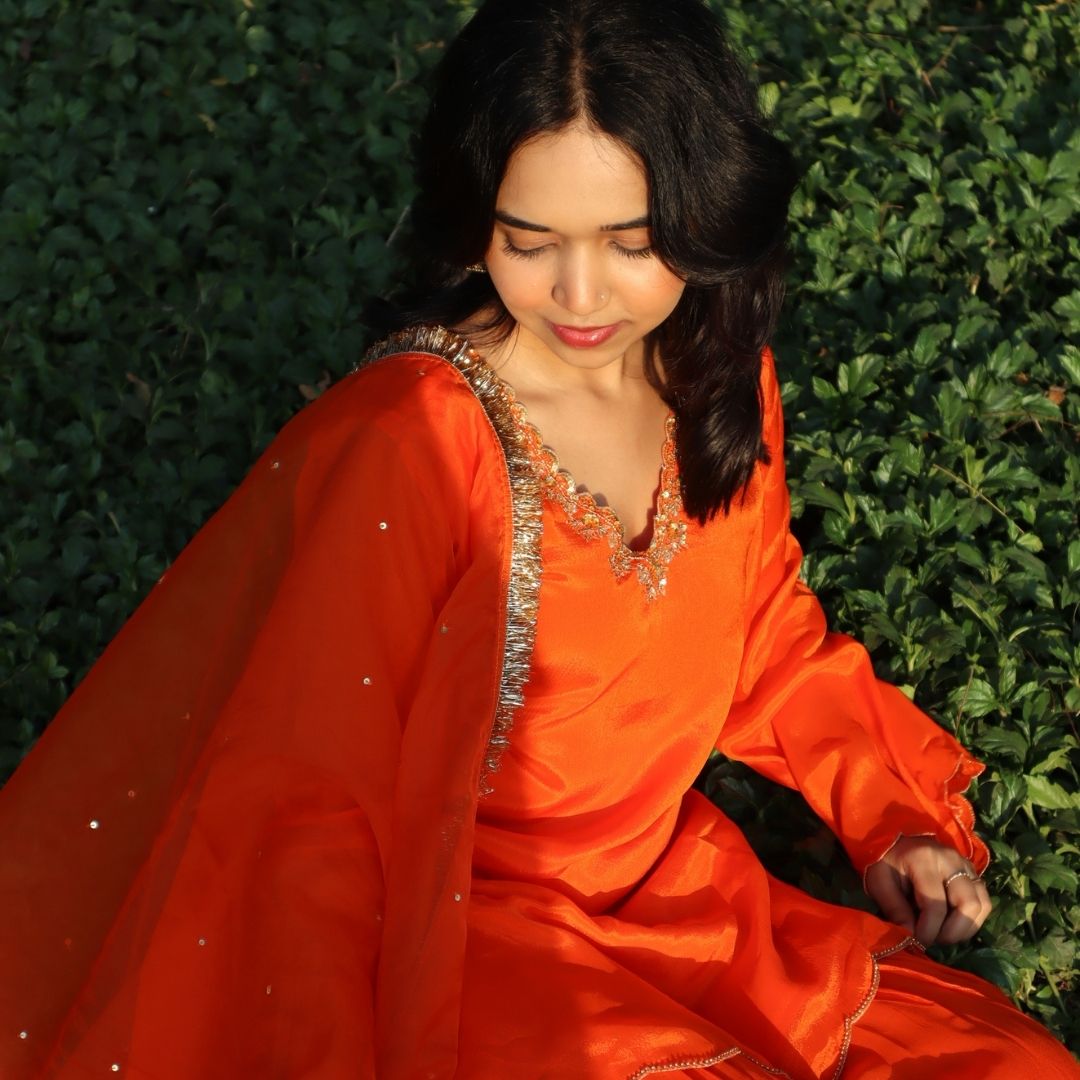 Designer orange Farsi salwar set for girls in Mumbai