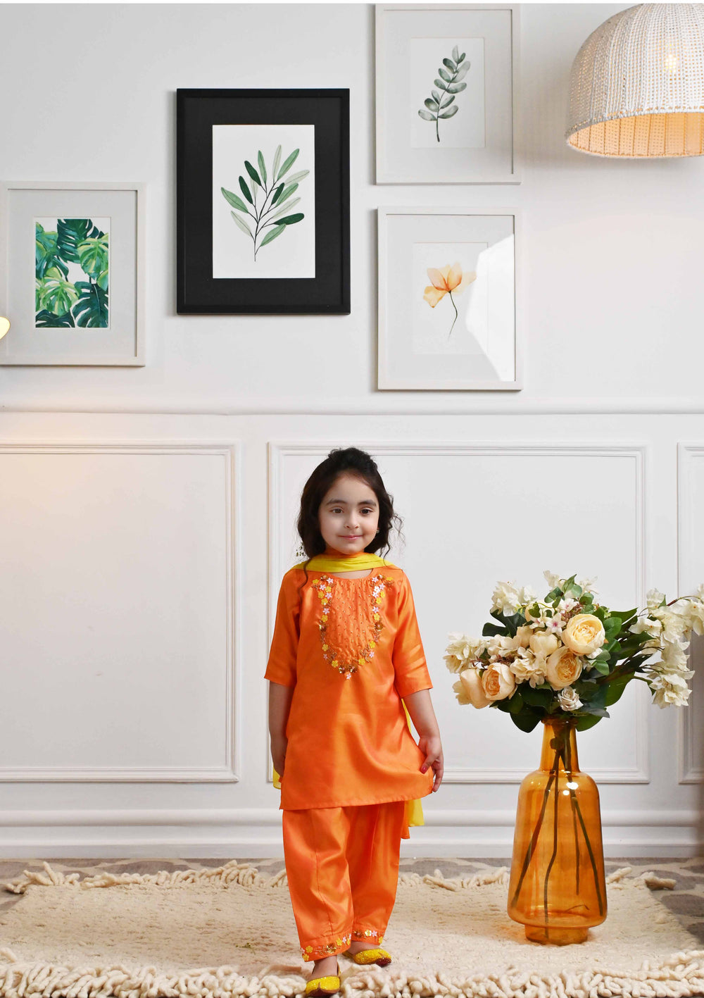 Designer orange silk ethnic suit salwar for girls for Mumbai celebrations