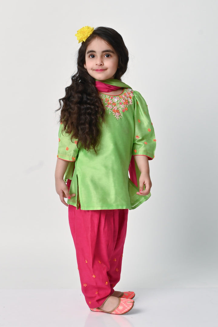 Designer parrot green and pink salwar kameez for girls festive ethnic outfit Mumbai Singapore