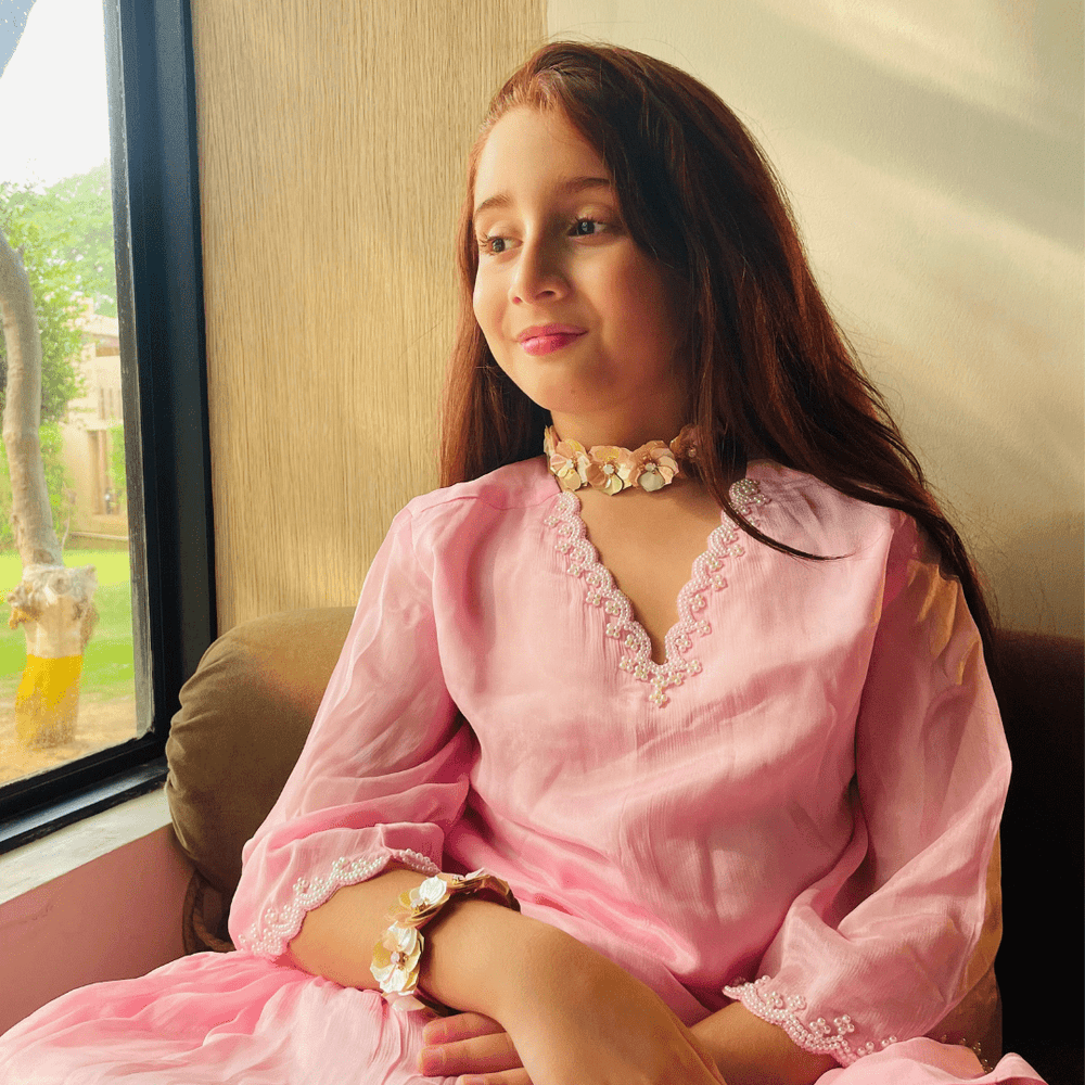 Designer pink ethnic wear for girls – stylish reception sharara for Mumbai and Singapore events.