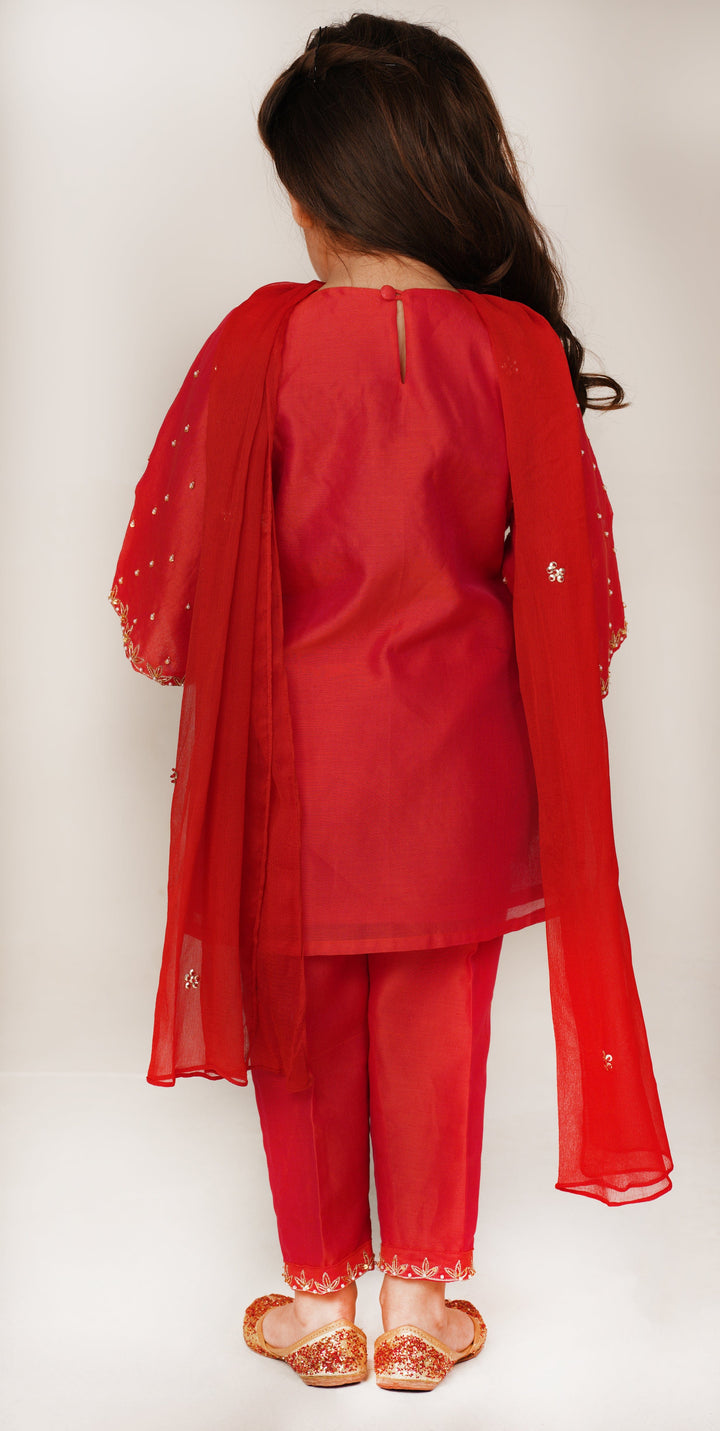 Designer red embroidered suit for girls for Eid festivities in Singapore