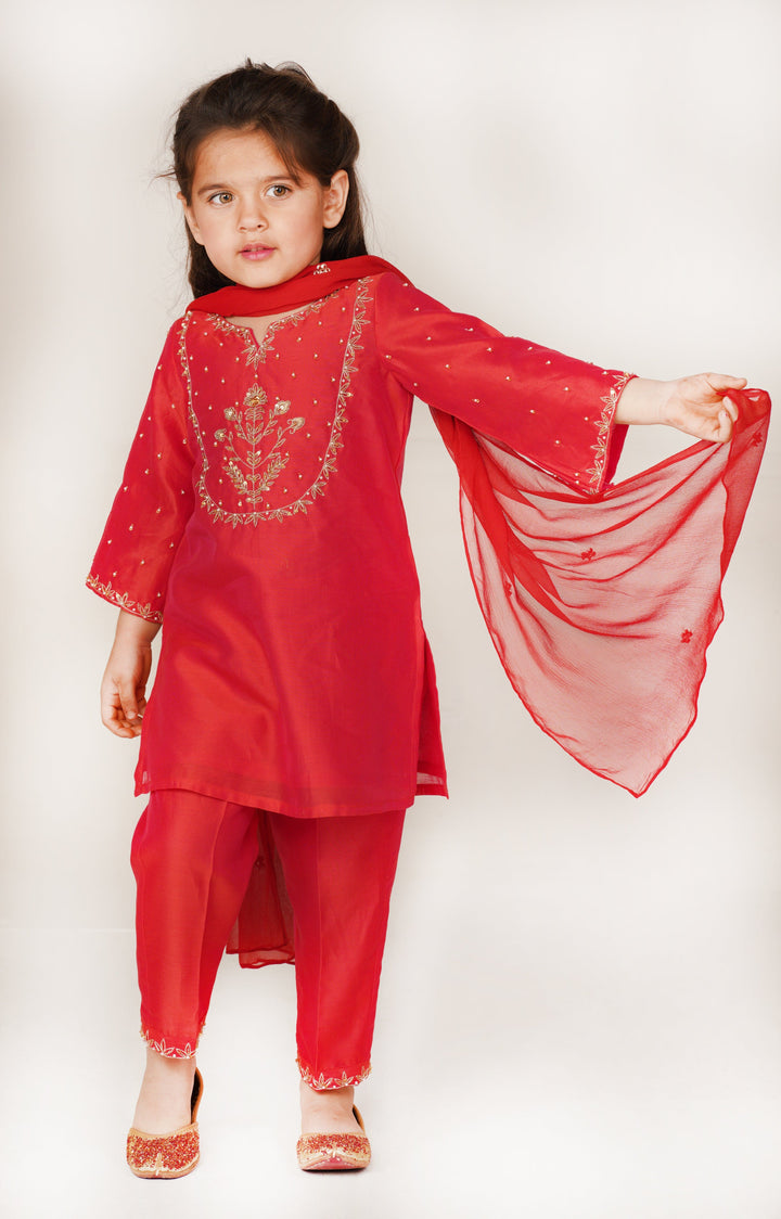 Designer red ethnic outfit for girls for wedding and Eid in Singapore