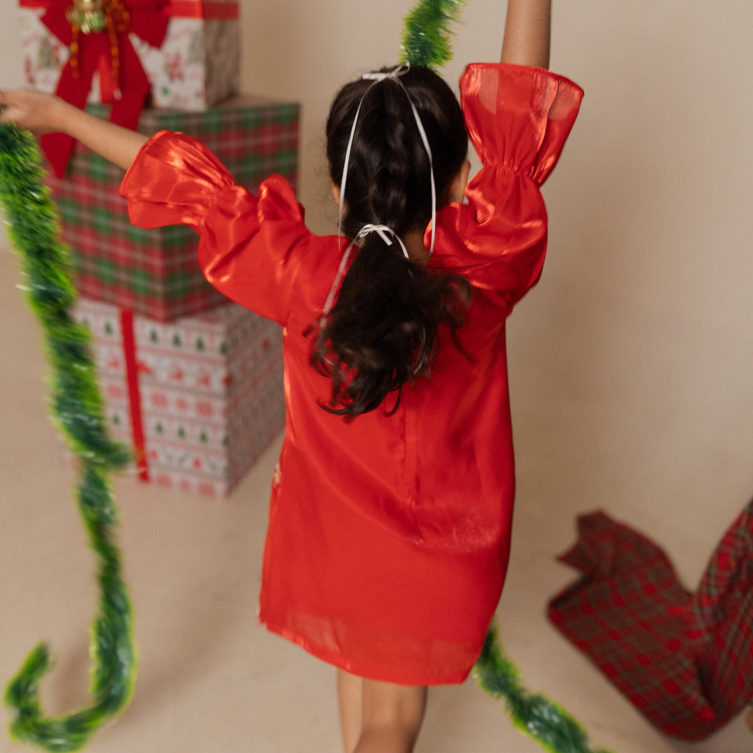 Designer red girls tunic for Christmas celebrations in Singapore