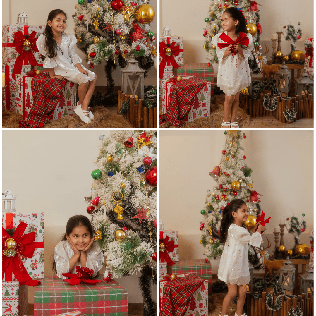 Designer white festive tunic for girls for Christmas in Gurgaon
