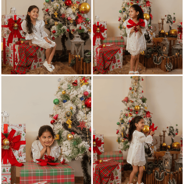 Designer white festive tunic for girls for Christmas in Gurgaon