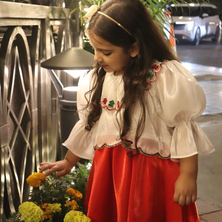 White luxury embroidered top for girls for Christmas brunch in Mumbai