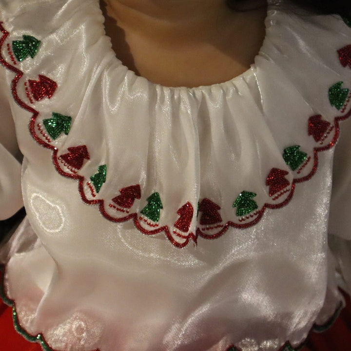 Designer white hand-embroidered top for girls for Christmas in Mumbai