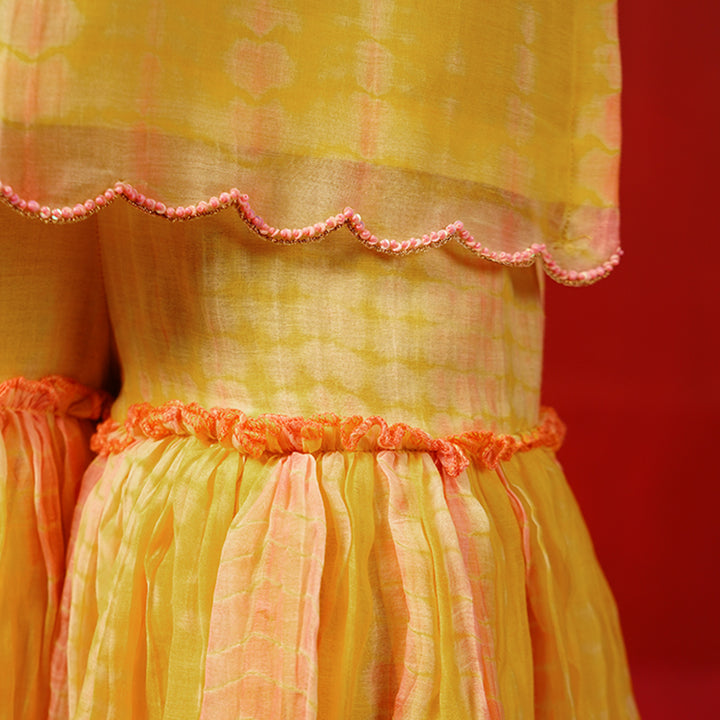 Yellow kurti sharara festive kidswear with scallop hand embroidery Hyderabad couture