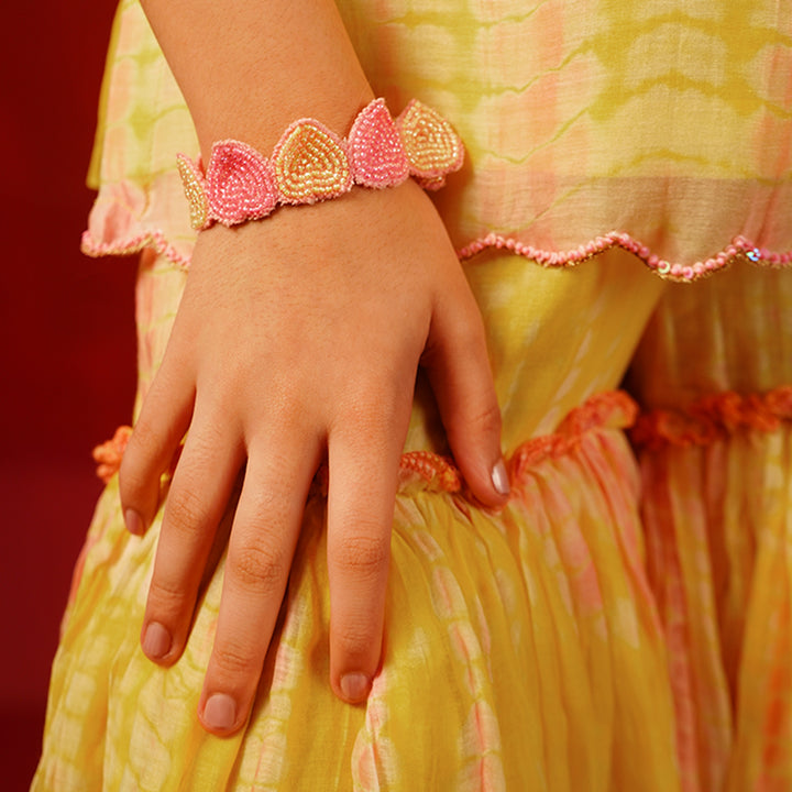 Yellow tie-dye chanderi kurti with puff sleeves and organza dupatta festive Delhi