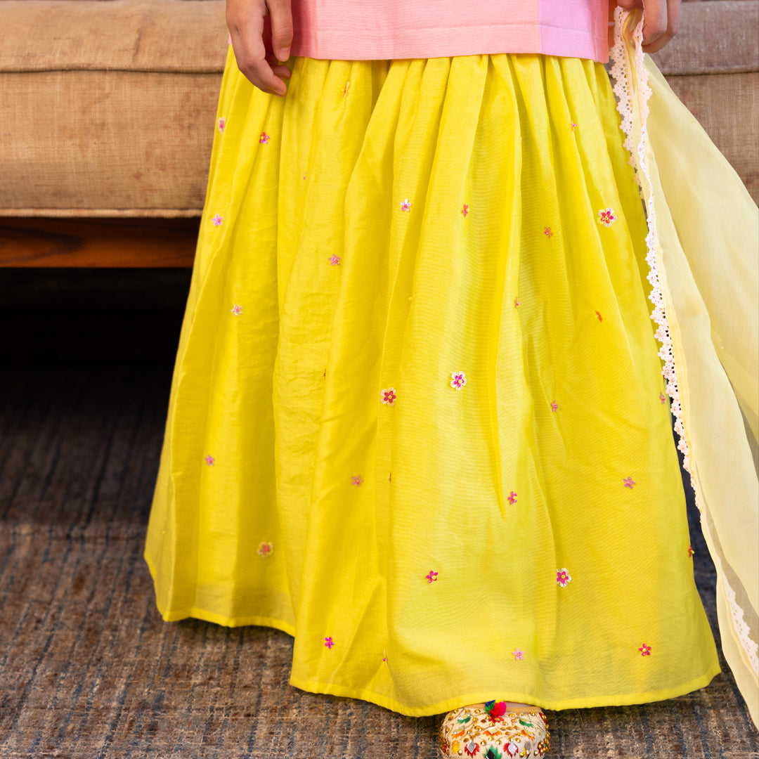 Girls sharara artisan golden zari embroidery Durga Puja festive wear South Delhi UAE