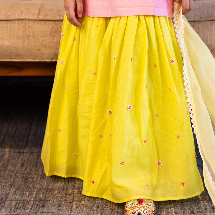 Girls sharara artisan golden zari embroidery Durga Puja festive wear South Delhi UAE