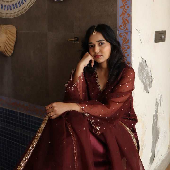 Eid gathering chocolate wine farshi salwar look